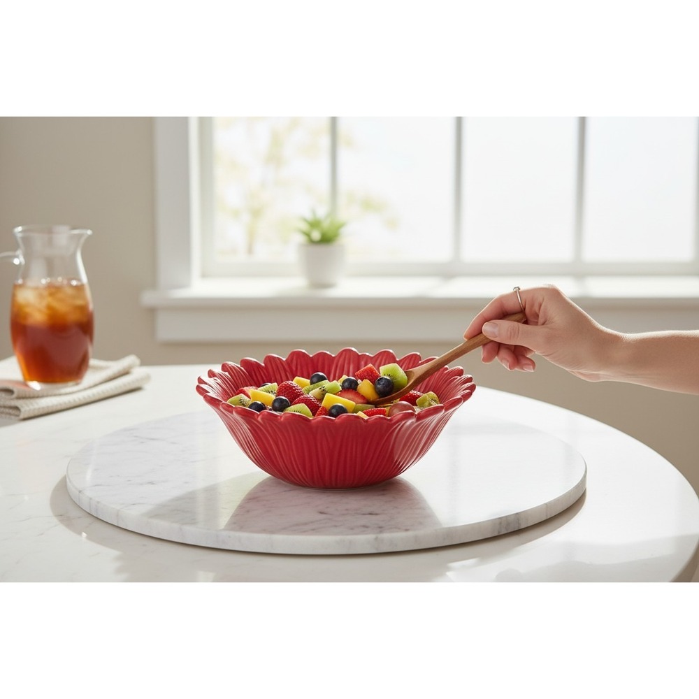 Arlington Designs Sunflower Bowl Home OS Red Very Good Ceramic Floral Petal 6in